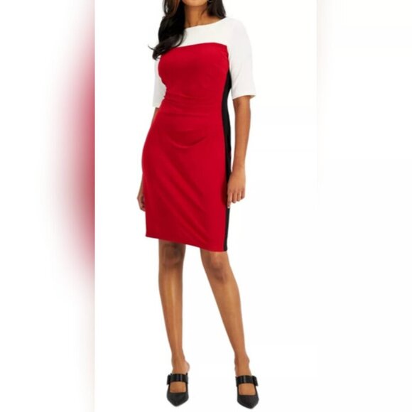 KASPER Red Colorblock Sheath Dress - Picture 1 of 1